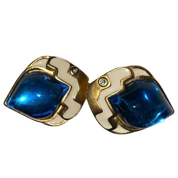 1980s Vintage Blue Glass Bubble Fish Kitschy Earrings Oceanic Mermaidcore Seasca - Picture 2 of 5